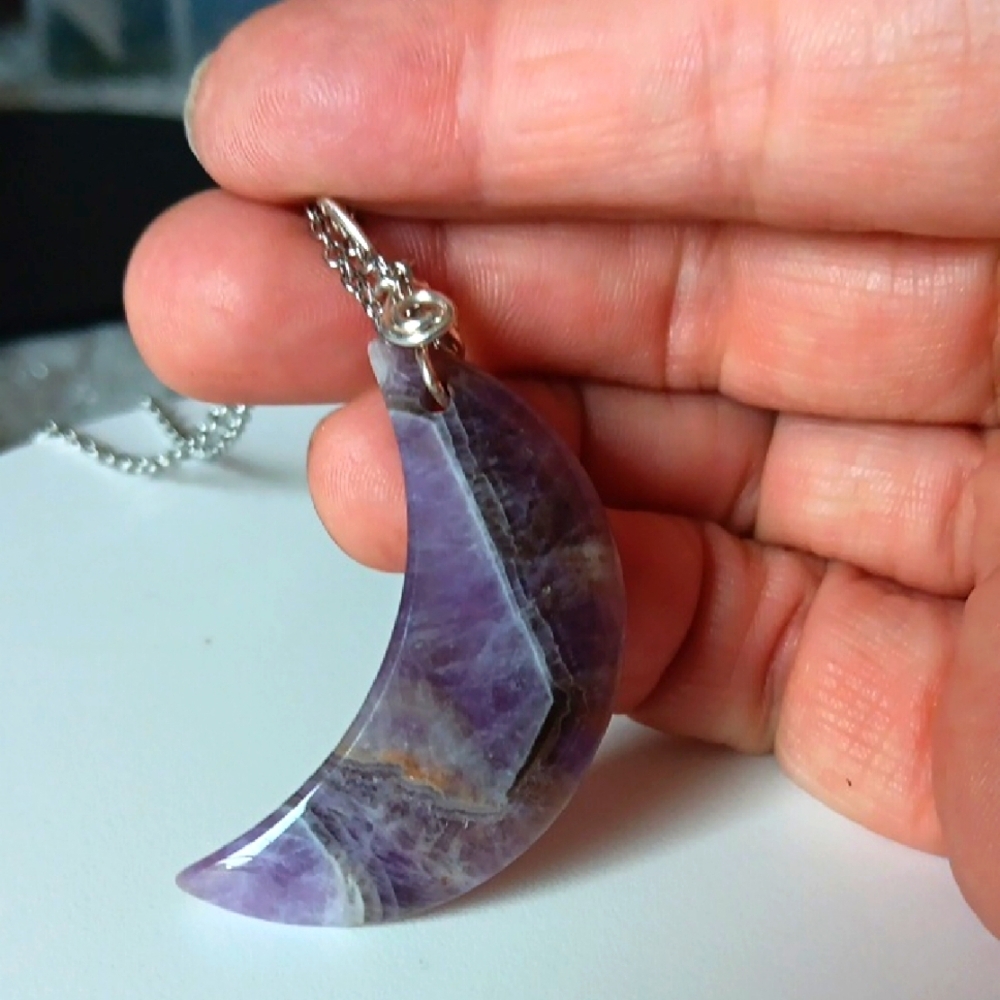 Crescent Moon Amethyst Pendant Necklace